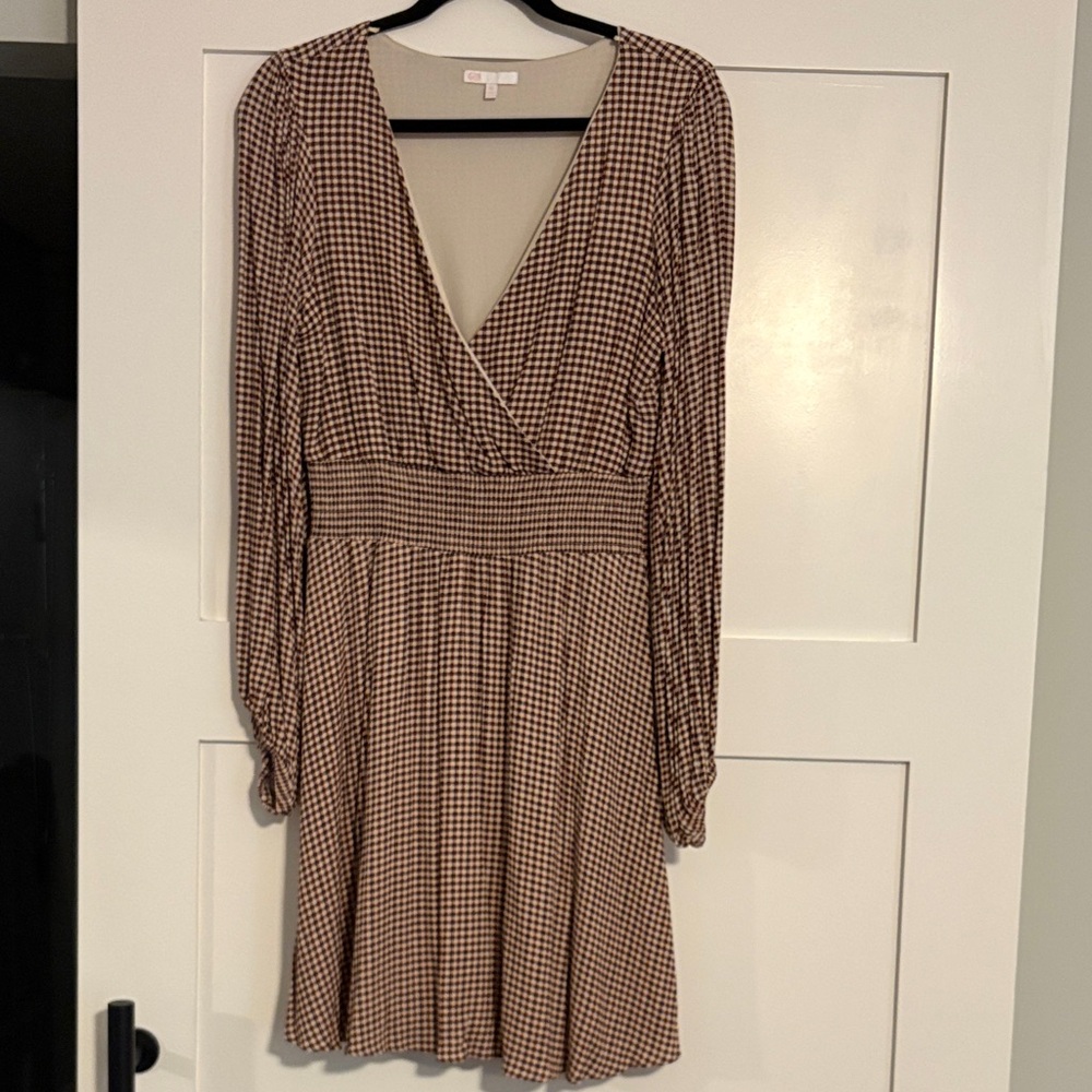 Gianni Bini Brown Plaid Long Sleeve Dress